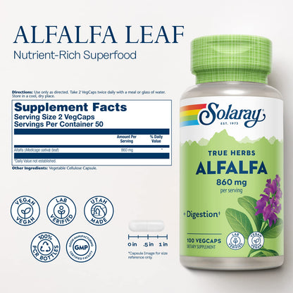 SOLARAY Alfalfa Leaf 860 mg – Vegan Alfalfa Capsules for Nutritive Support, 50 Servings