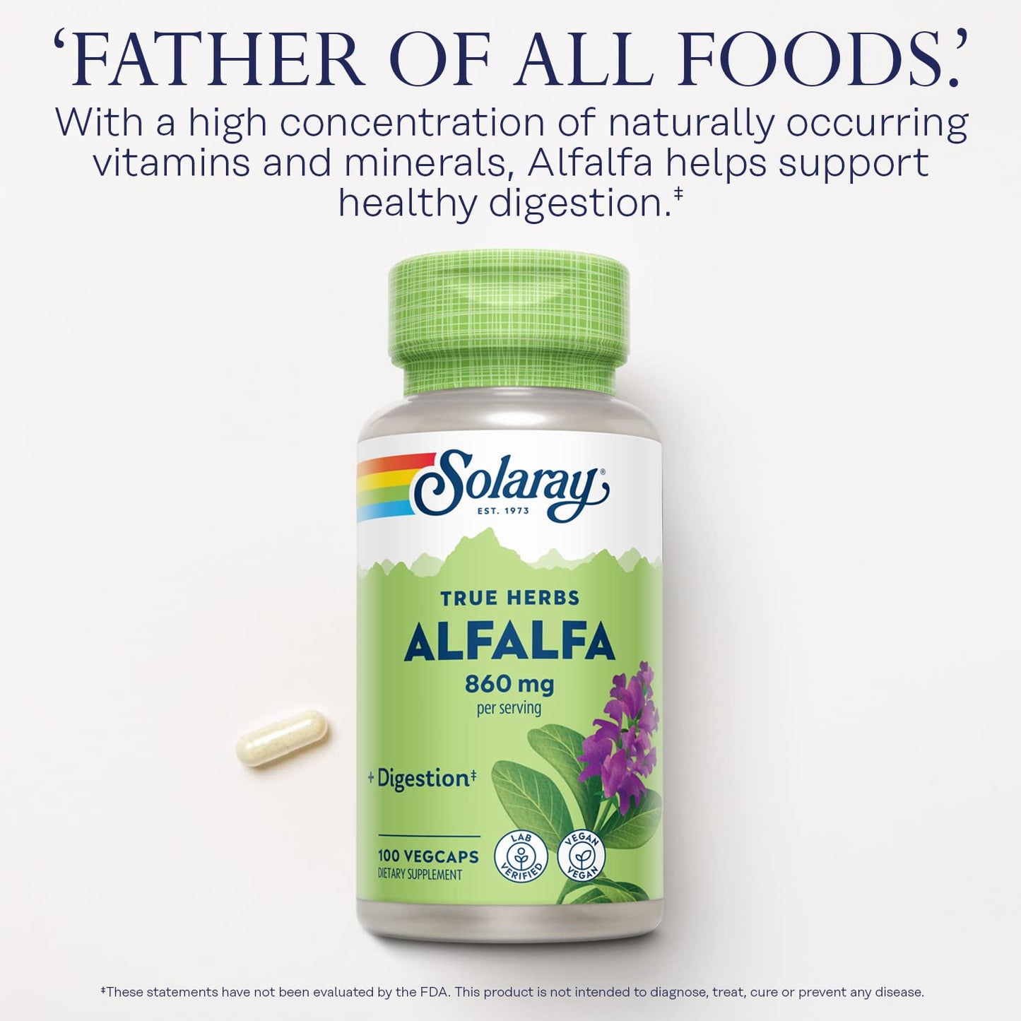 SOLARAY Alfalfa Leaf 860 mg – Vegan Alfalfa Capsules for Nutritive Support, 50 Servings