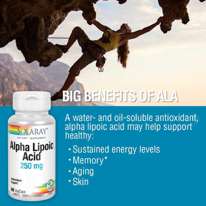 SOLARAY Alpha Lipoic Acid 250 mg - 60 VegCaps | Antioxidant & Energy Support