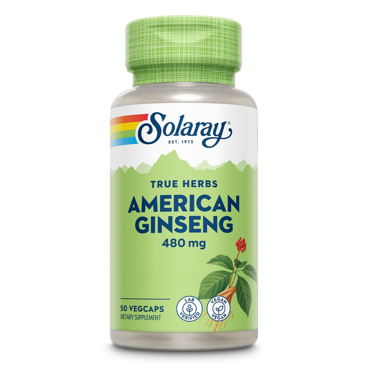 SOLARAY American Ginseng 480 mg | Adaptogenic Herb for Stress, Energy & Endurance | 50 VegCaps