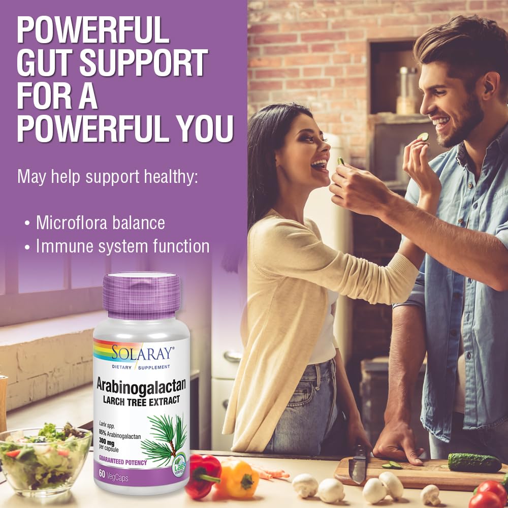 SOLARAY Arabinogalactan 300mg | Larch Tree Prebiotic Fiber | 60 VegCaps