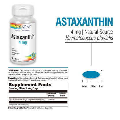 SOLARAY Astaxanthin 4 mg | Antioxidant for Healthy Eyes, Skin, Heart & Joints | 60 Softgels