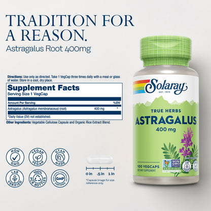 Solaray Astragalus Root 400mg – 100 Servings, Vegan, Non-GMO | Traditional Herbal Support
