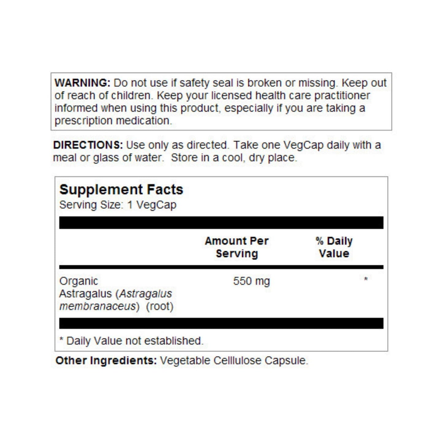 SOLARAY Astragalus Root 550mg - Immune Support & Stress Adaptogen - 100 VegCaps - Non-GMO & Vegan