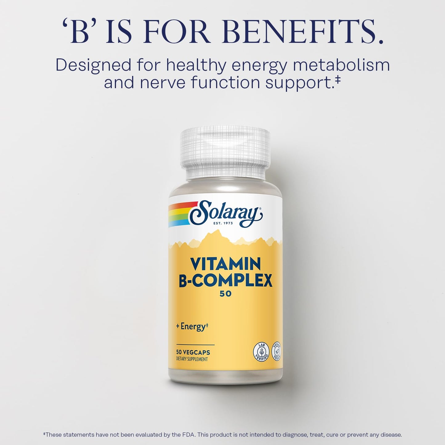 SOLARAY Vitamin B Complex 50 mg - Energy & Nerve Support | Vegan 50 VegCaps
