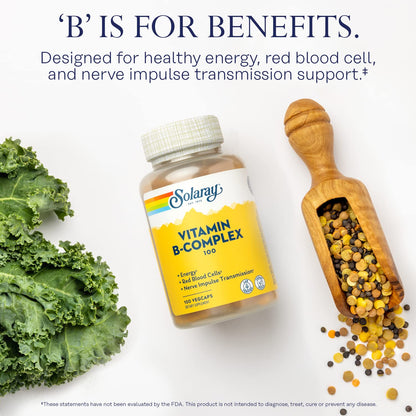 SOLARAY Vitamin B Complex – Healthy Energy, Immune & Nerve Support | Vegan 100 VegCaps