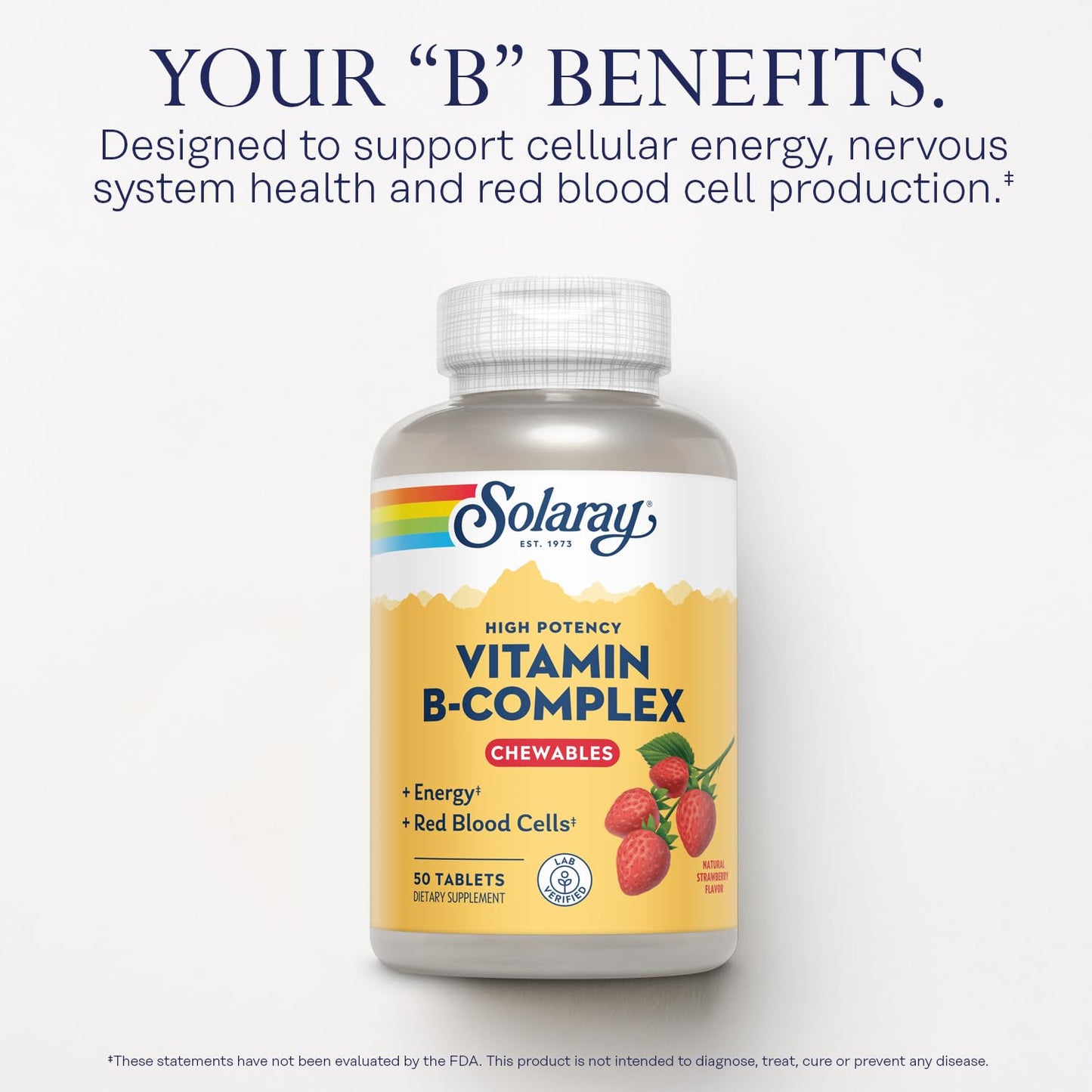 Solaray Vitamin B-Complex Chewables - Strawberry | Energy, Red Blood Cell Support & Metabolism - 50 Tablets