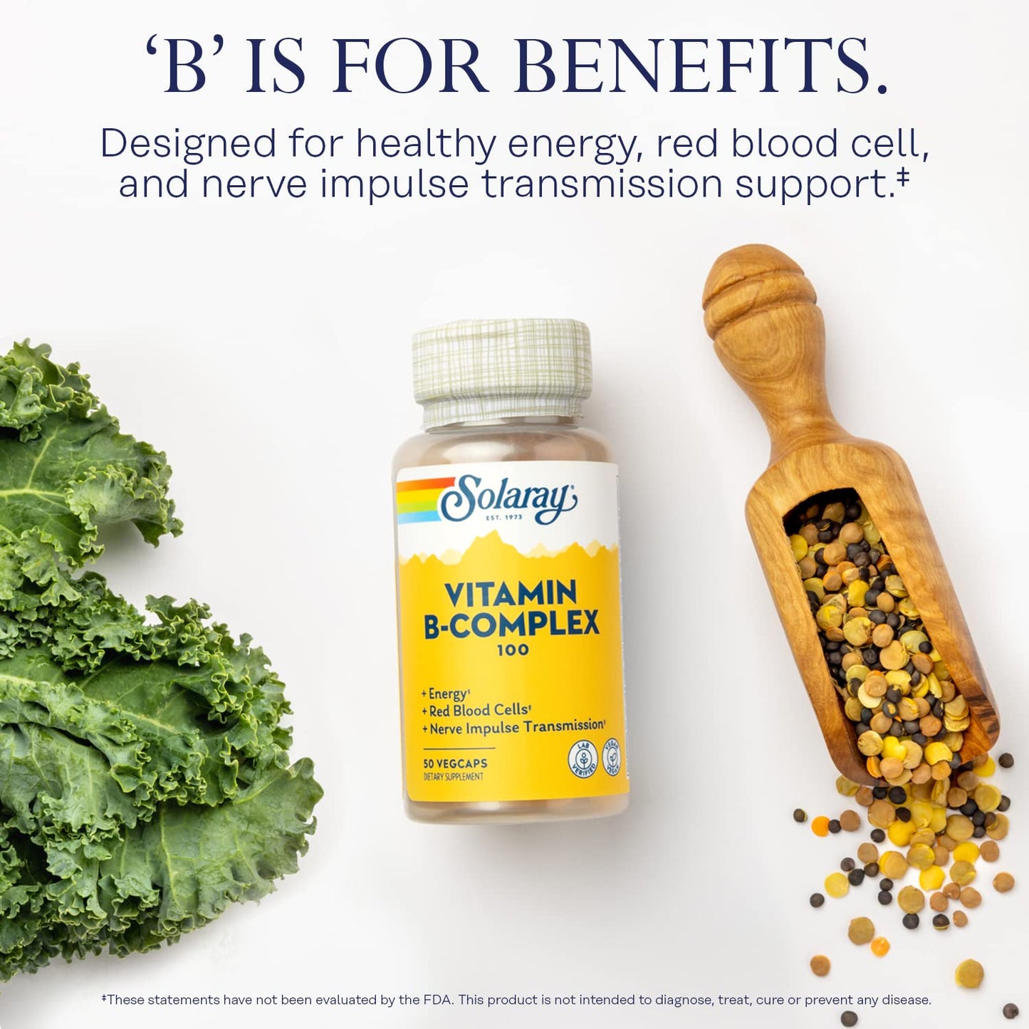 SOLARAY Vitamin B Complex 100 mg | Energy, Nerve & Immunity Support | Vegan 50ct