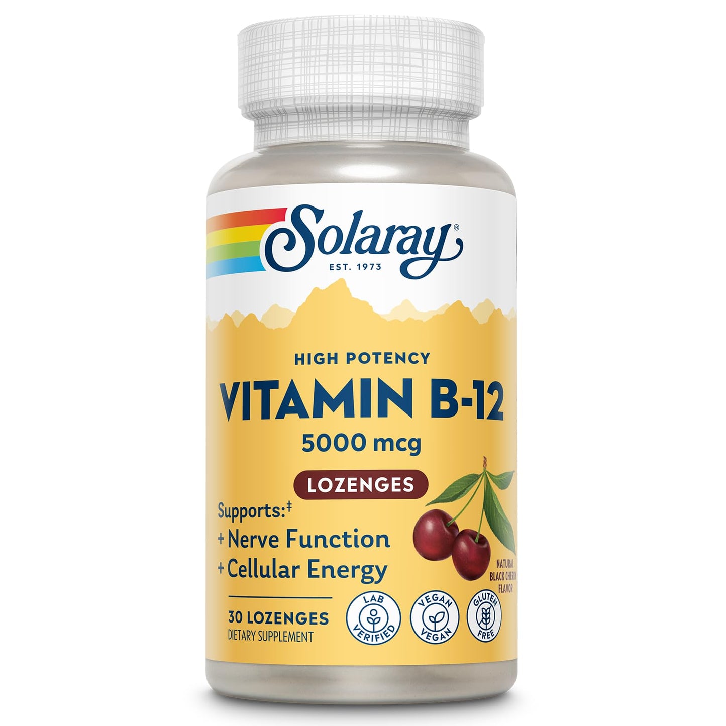 SOLARAY High Potency Vitamin B12 Lozenges 5000mcg – Methylcobalamin (Methyl B12), Vegan, Gluten Free