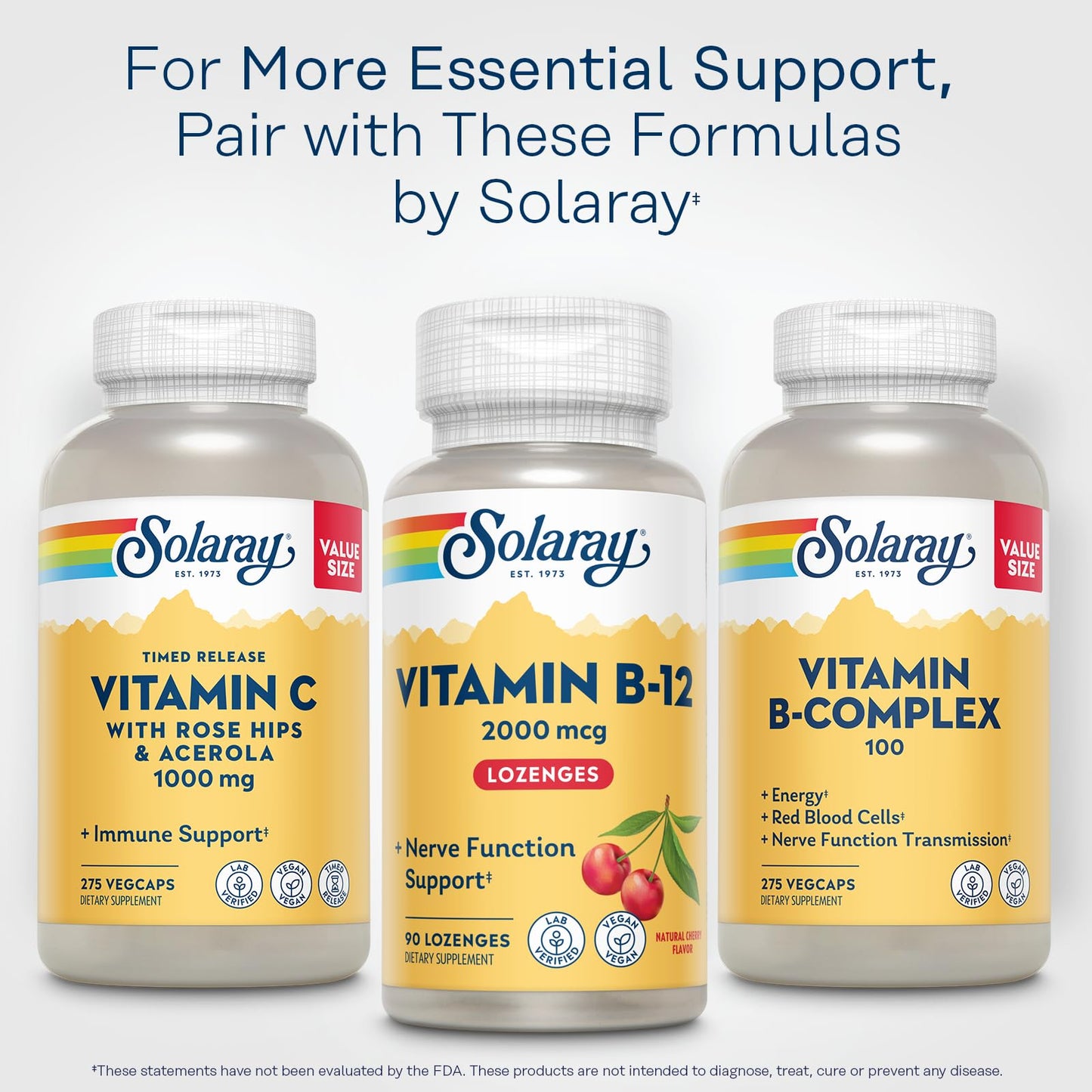 SOLARAY Vitamin B12 2000 mcg Lozenges – No Sugar, Natural Cherry Flavor – Vegan, Lab Verified | 90 Servings