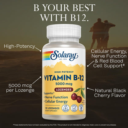 SOLARAY High Potency Vitamin B12 Lozenges 5000mcg – Methylcobalamin (Methyl B12), Vegan, Gluten Free