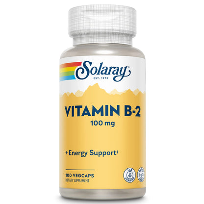 SOLARAY Vitamin B-2 Riboflavin 100 mg with Aloe Vera | Energy, Skin & Nails