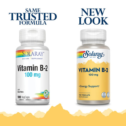 SOLARAY Vitamin B-2 Riboflavin 100 mg with Aloe Vera | Energy, Skin & Nails
