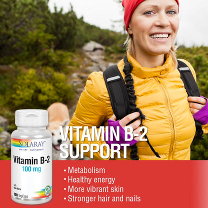 SOLARAY Vitamin B-2 Riboflavin 100 mg with Aloe Vera | Energy, Skin & Nails