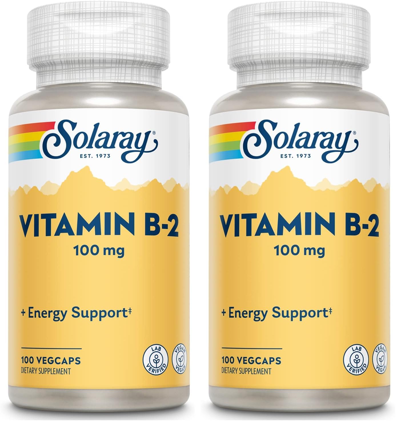 SOLARAY Vitamin B-2 Riboflavin 100 mg with Aloe Vera | Healthy Energy Metabolism, Skin, Hair & Nails | 100 CT (Pack of 2)