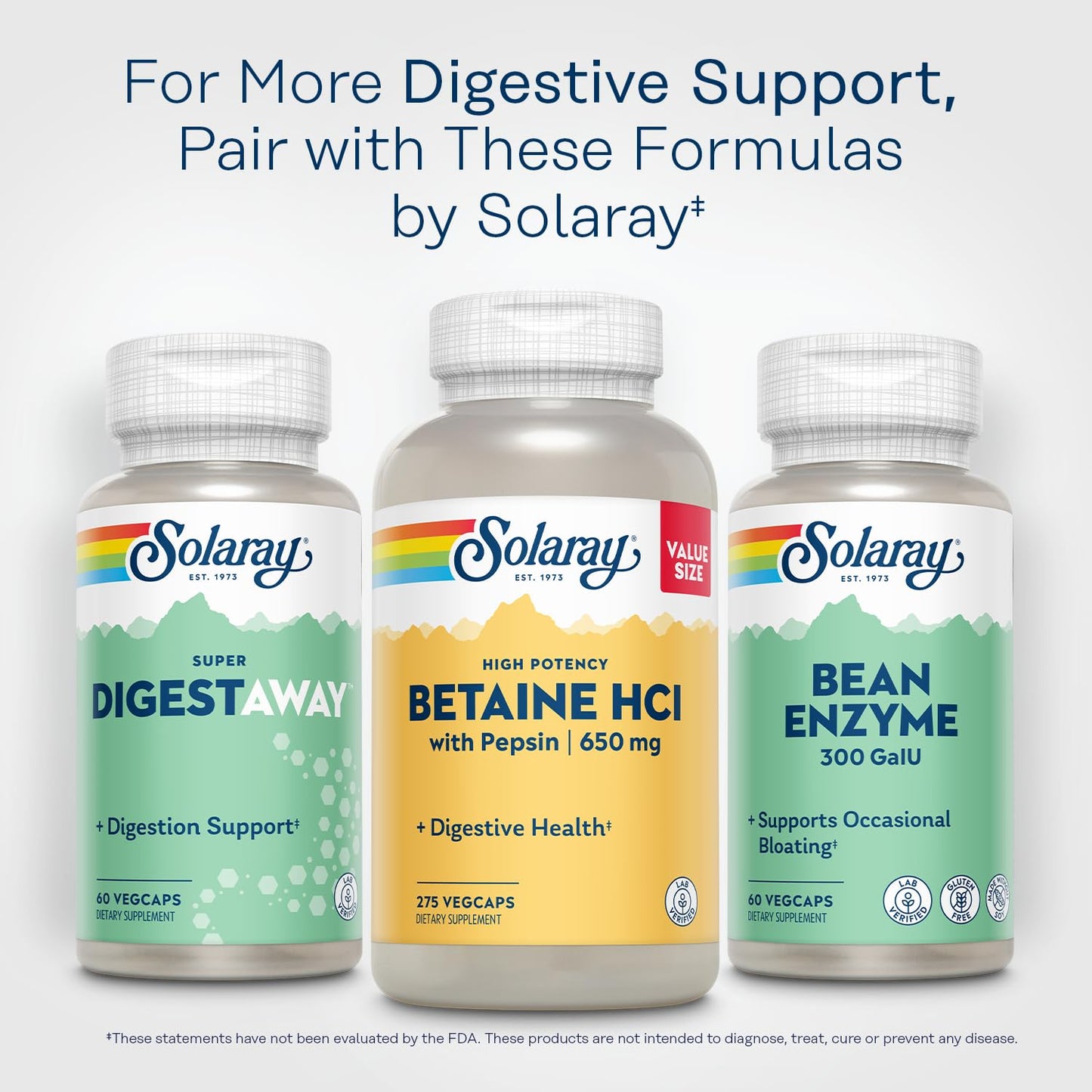 SOLARAY Bean Enzyme 300 GalU Alpha-Galactosidase – Digestive Enzymes for Bloating Relief, 60 VegCaps