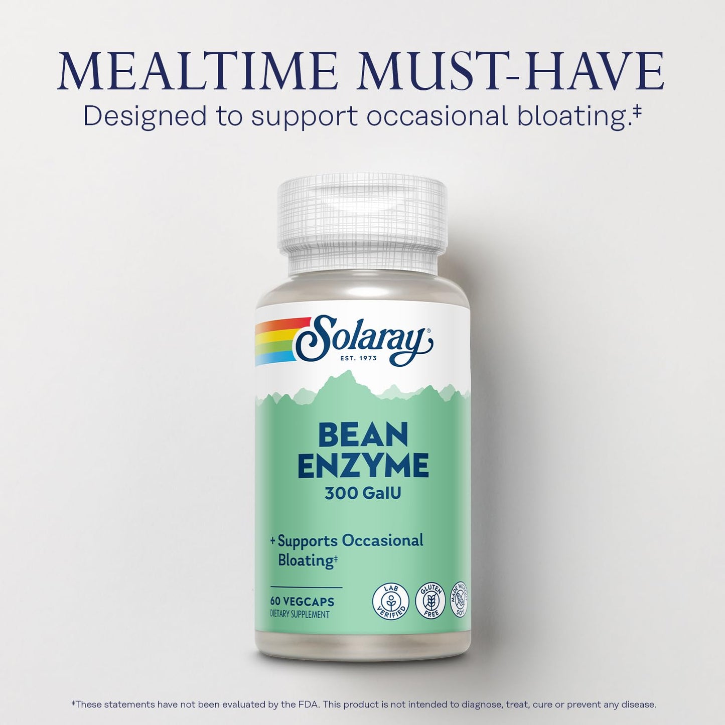 SOLARAY Bean Enzyme 300 GalU Alpha-Galactosidase – Digestive Enzymes for Bloating Relief, 60 VegCaps