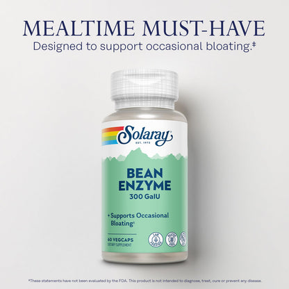 SOLARAY Bean Enzyme 300 GalU Alpha-Galactosidase – Digestive Enzymes for Bloating Relief, 60 VegCaps