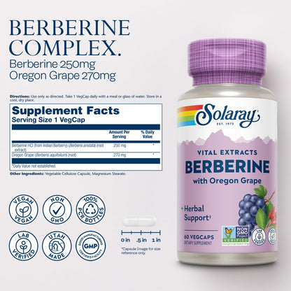 SOLARAY Berberine Root Extract Advanced Formula | AMPK Activator, Immunity & Digestion Support | 60 VegCaps