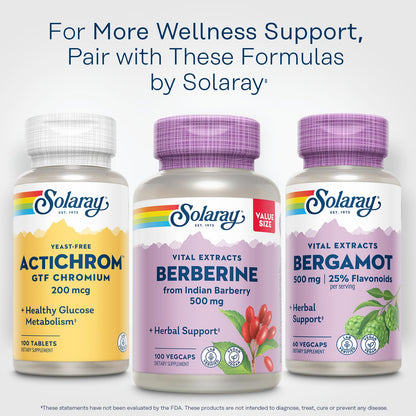 SOLARAY Bergamot 500 mg – Citrus Bergamot + Berberine HCl, 25% Flavonoids | Vegan, 60 VegCaps