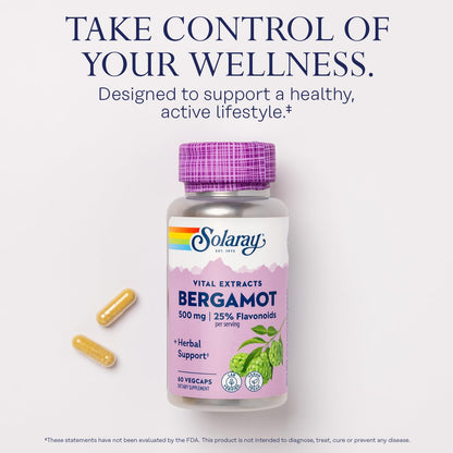 SOLARAY Bergamot 500 mg – Citrus Bergamot + Berberine HCl, 25% Flavonoids | Vegan, 60 VegCaps