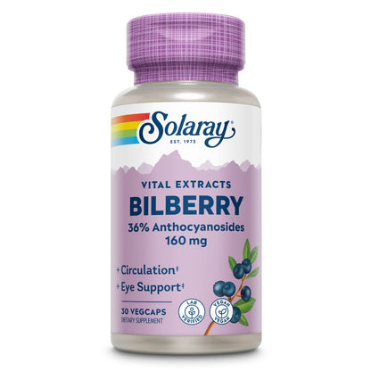 SOLARAY Bilberry Extract 160 mg – Eye Health & Circulation Support | 36% Anthocyanosides | Vegan