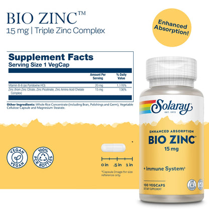 Solaray Bio Zinc 15 mg – Triple Zinc Complex | Immune & Cellular Support