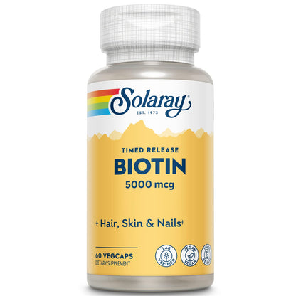 SOLARAY Biotin 5000 mcg Timed Release | Hair, Skin & Nails Support | 60 VegCaps