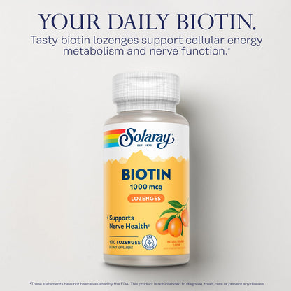 SOLARAY Biotin 1000mcg Lozenges – Vitamin B7 with Vitamin A, Orange Flavor | 60-Day Guarantee, 100 Servings