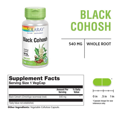 SOLARAY Black Cohosh 540 mg | Womens Health & Menopause Support | Whole Root | Non-GMO, Vegan & Lab Verified | 100 VegCaps