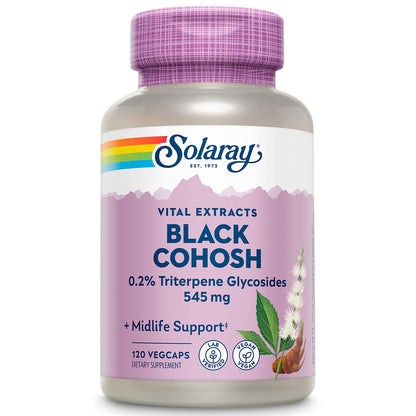 SOLARAY Black Cohosh Root & Extract 545mg | Womens Health & Menopause Support Supplement | Non-GMO | 120 VegCaps