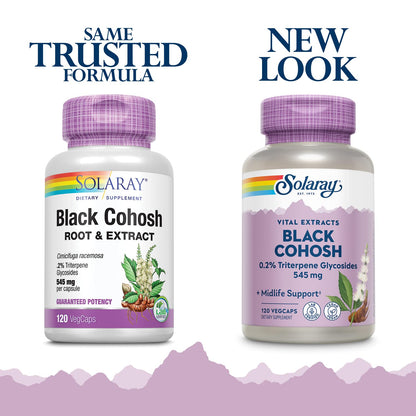SOLARAY Black Cohosh Root & Extract 545mg | Womens Health & Menopause Support Supplement | Non-GMO | 120 VegCaps