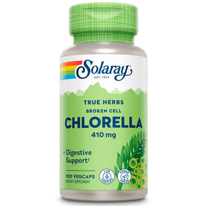 SOLARAY Broken Cell Chlorella 410 mg – 100 VegCaps | Non-GMO Superfood