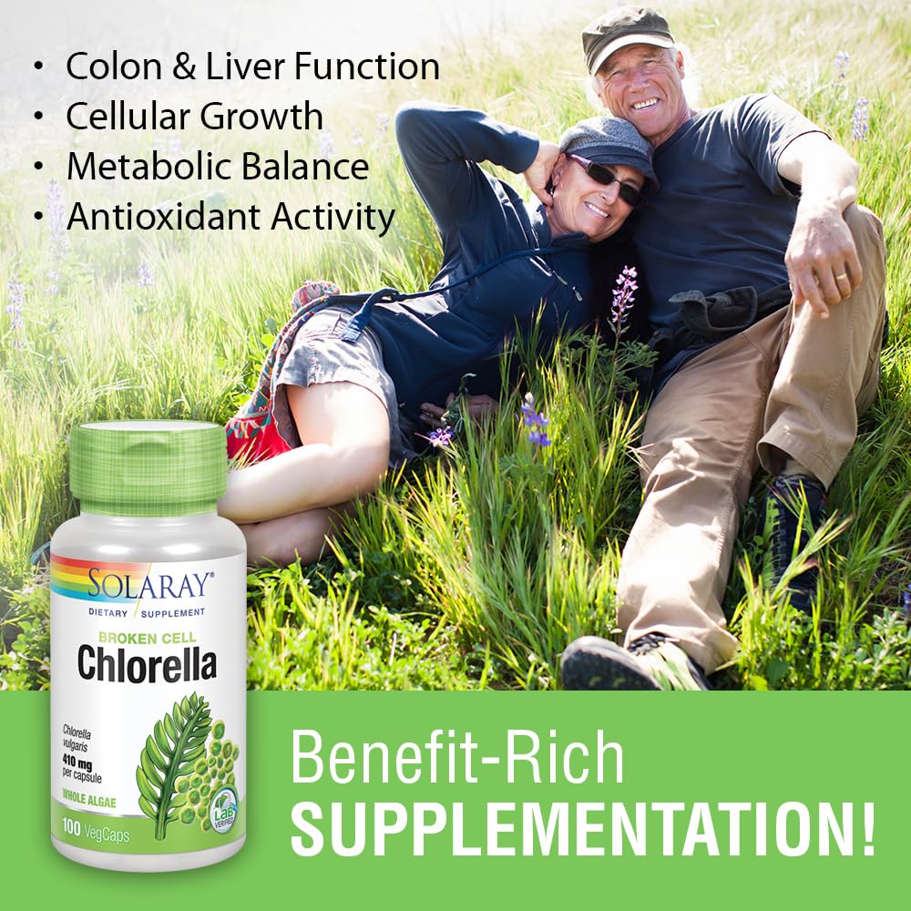 SOLARAY Broken Cell Chlorella 410 mg – 100 VegCaps | Non-GMO Superfood