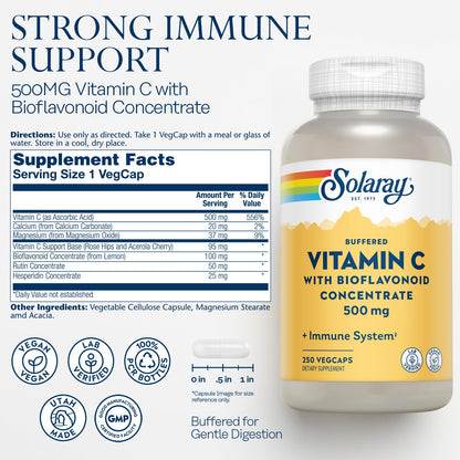 SOLARAY Buffered Vitamin C 500mg with Rose Hips & Acerola Cherry - Immune Support, Vegan, Lab Verified