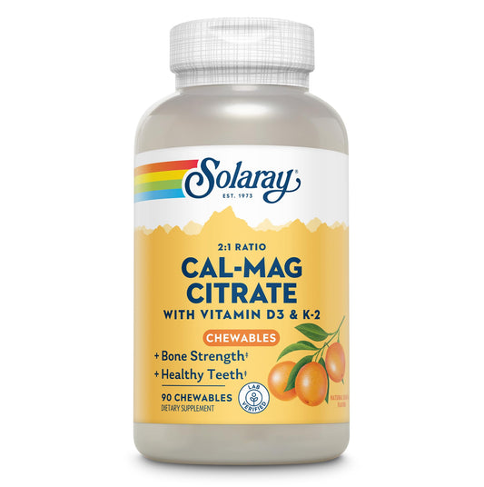 Solaray Cal-Mag Citrate Plus D-3 & K-2 Orange Chewables - 90 Count BritishVita | Premium UK Vitamins & Wellness Supplements