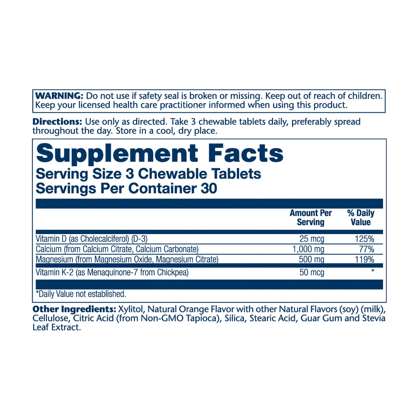 Solaray Cal-Mag Citrate Plus D-3 & K-2 Orange Chewables - 90 Count