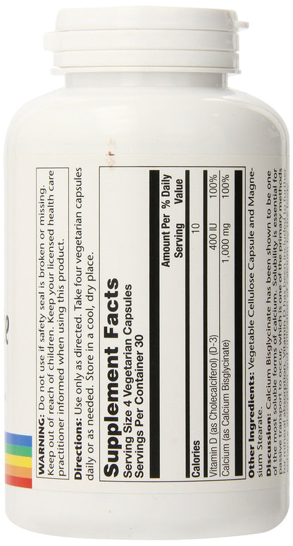 Solaray Calcium Bisglycinate 1000mg with Vitamin D-3 | Chelated Calcium for Strong Bones