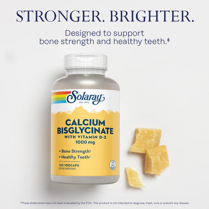 Solaray Calcium Bisglycinate 1000mg with Vitamin D-3 | Chelated Calcium for Strong Bones