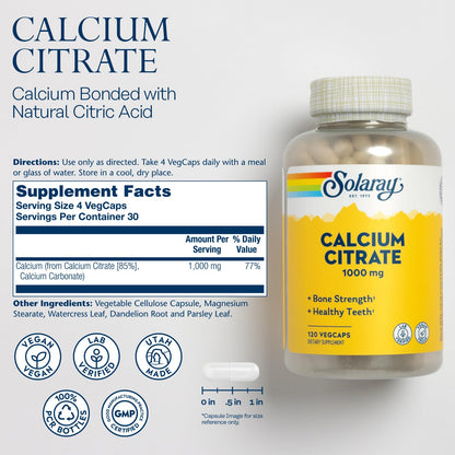Solaray Calcium Citrate 1000mg – Chelated Calcium for Bone Health | Vegan