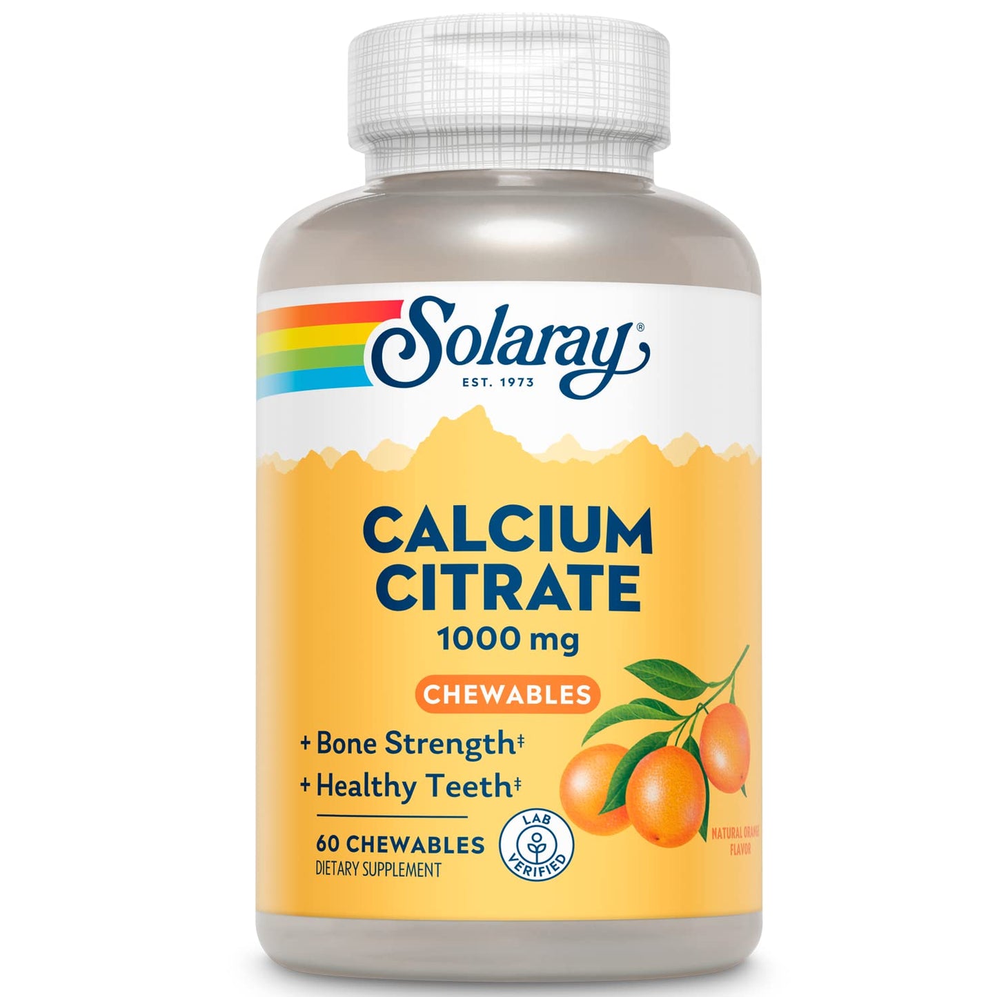 Solaray Calcium Citrate 1000 mg | Chelated Calcium for Bones, Teeth, Nerves & Heart (60 Chewables)