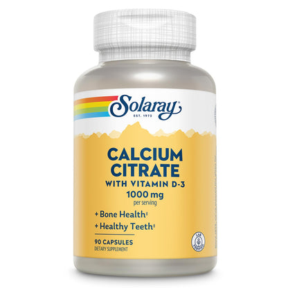 Solaray Calcium Citrate with Vitamin D3 1000mg – Bone & Teeth Support | 90 Capsules, 15 Servings, 60-Day Guarantee