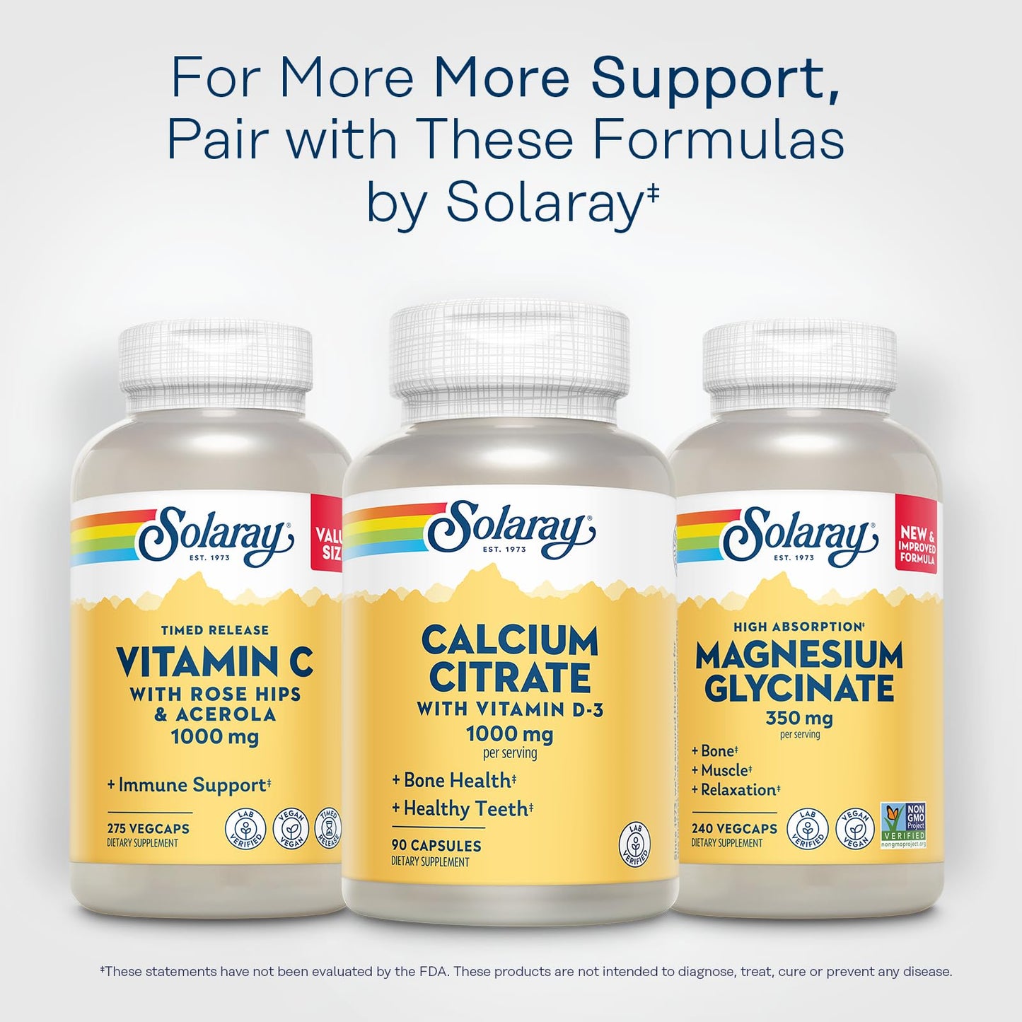 Solaray Calcium Citrate with Vitamin D3 1000mg – Bone & Teeth Support | 90 Capsules, 15 Servings, 60-Day Guarantee