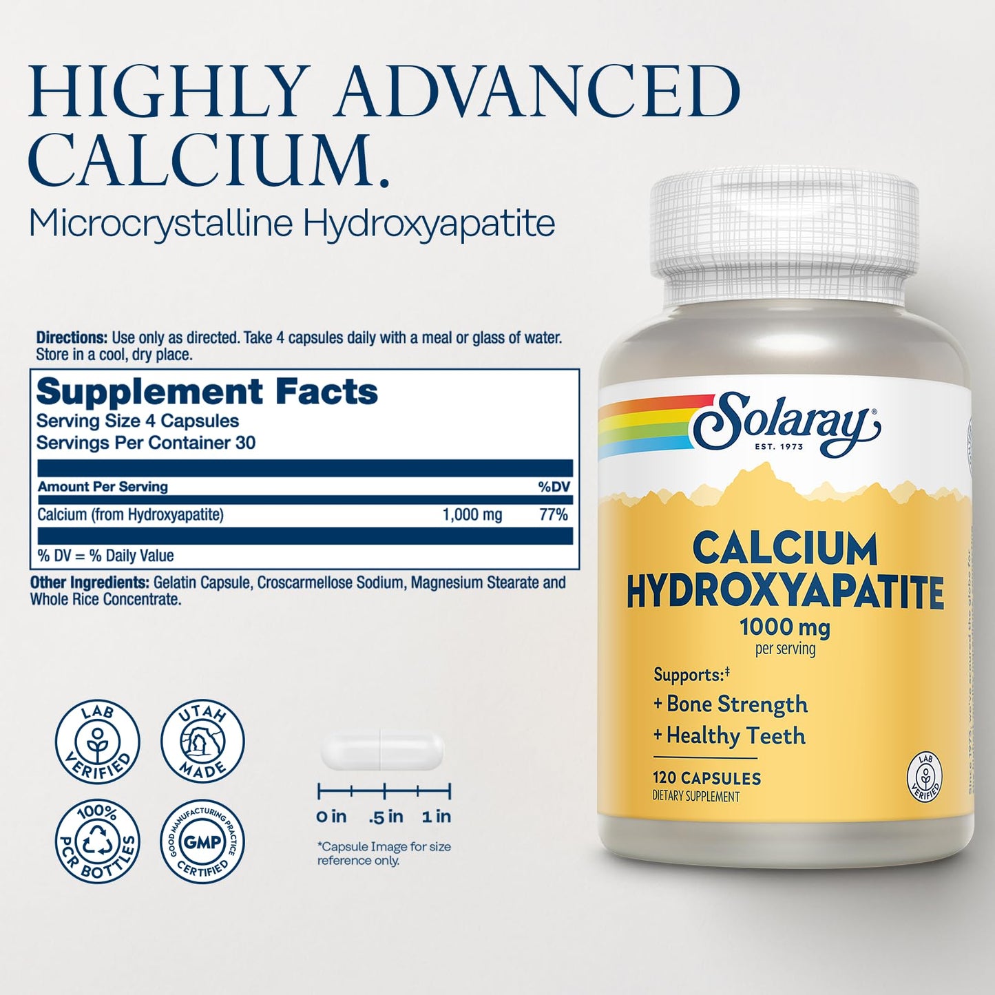 Solaray Calcium Hydroxyapatite 1000mg – 120 Capsules for Bone & Teeth Support
