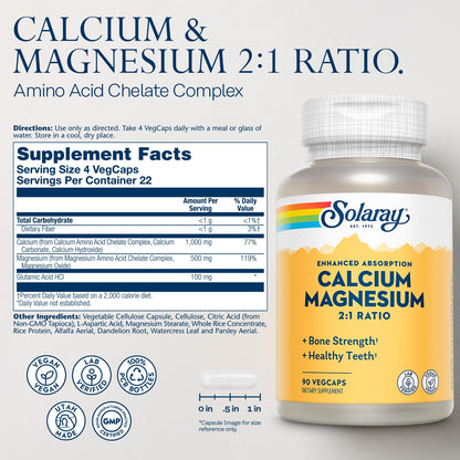 SOLARAY Calcium Magnesium Supplement | 2:1 Calcium Magnesium for Bone Health | Vegan & High Absorption