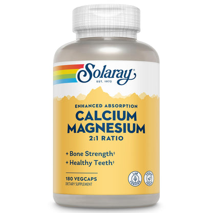 SOLARAY Calcium Magnesium Supplement – 2:1 Calcium Magnesium for Bone Health – Vegan, High Absorption