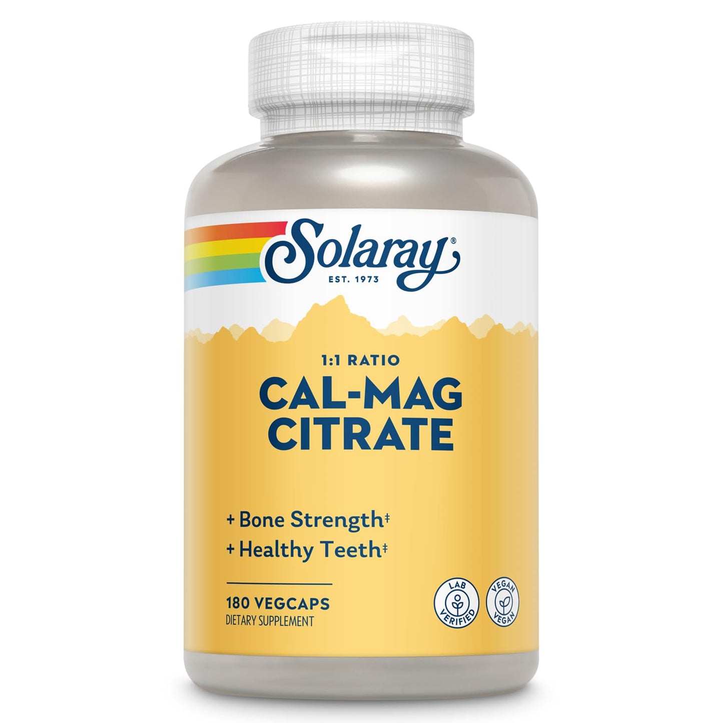 Solaray Calcium Magnesium Citrate 1:1 Ratio - Bones, Teeth, Muscle & Nerve Support | 180 VegCaps