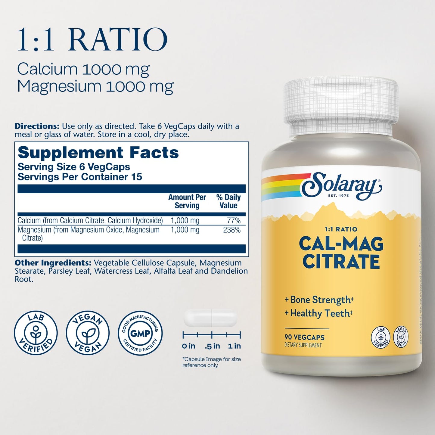 Solaray Calcium Magnesium Citrate 1000mg 1:1 – Cal-Mag Bone & Muscle Support