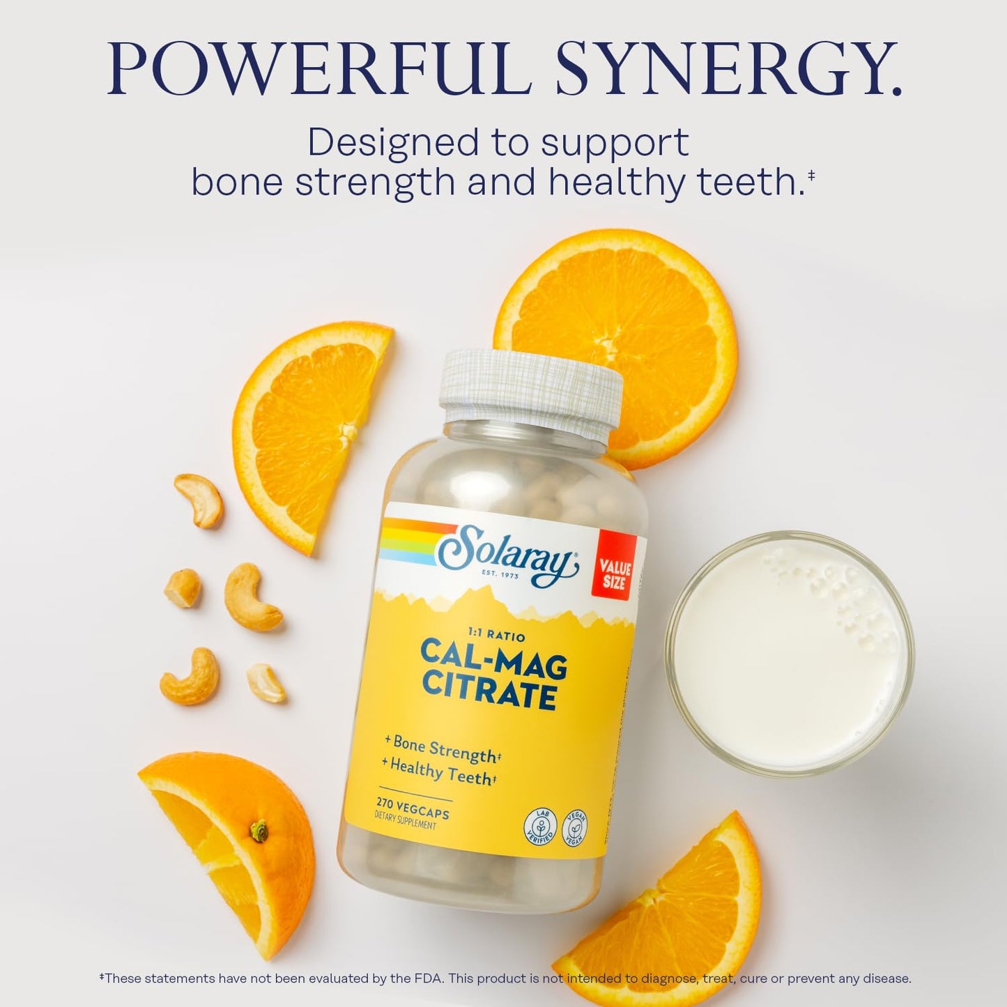 Solaray Calcium Magnesium Citrate 1000mg 1:1 | Bone, Muscle & Nerve Health | 270 VegCaps