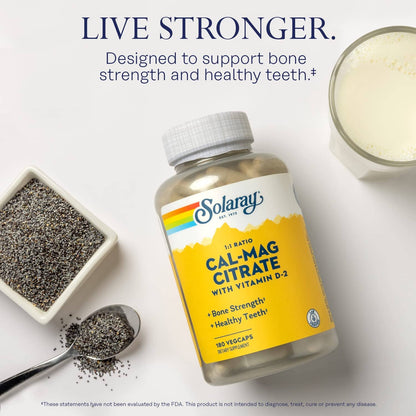 SOLARAY Calcium Magnesium Citrate 1:1 with Vitamin D - 180 VegCaps